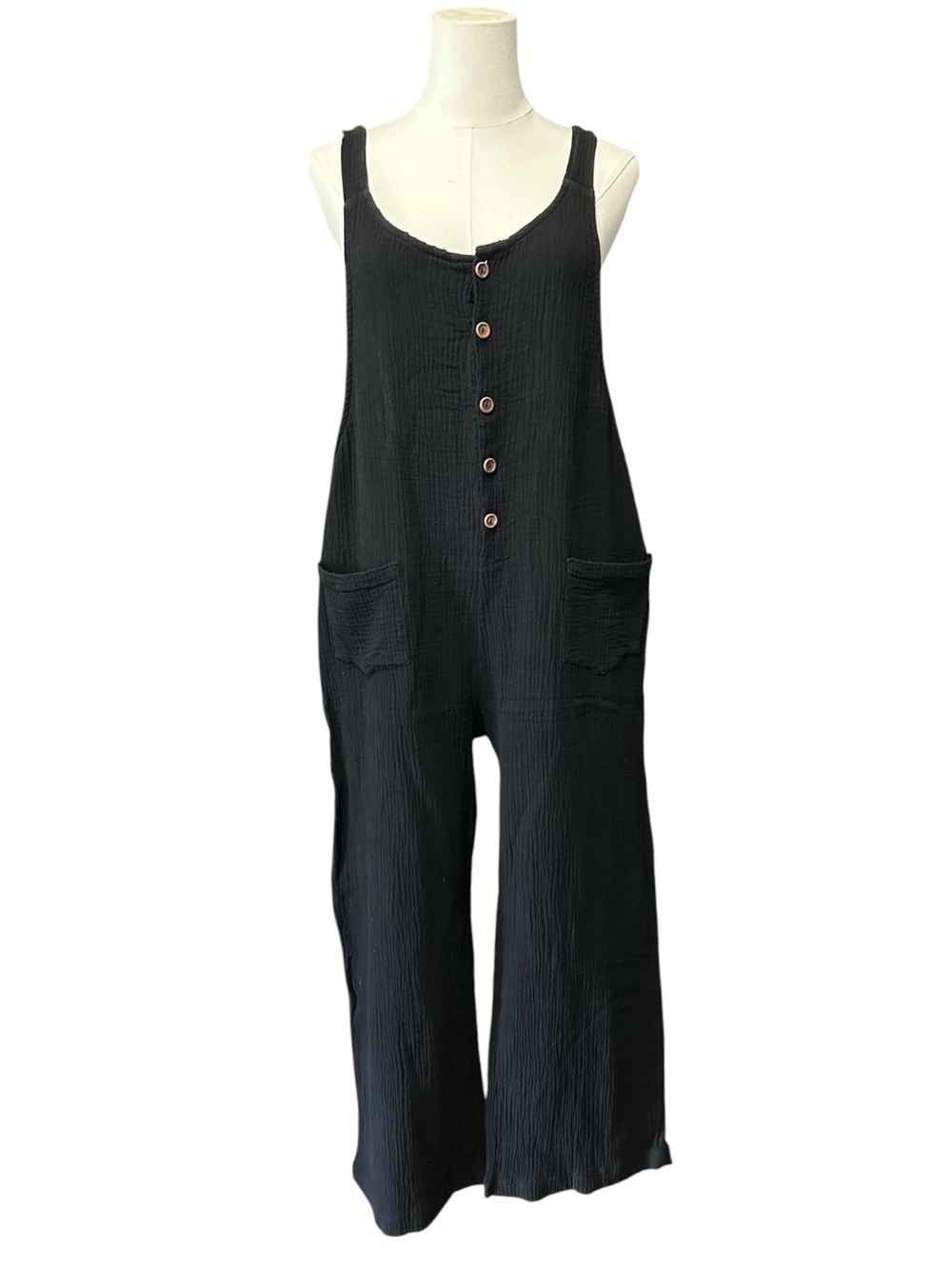 Umgee Black Sleeveless Button-Front Jumpsuit - Picture 2 of 8
